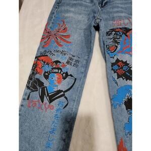 TOPSHOP MOTO Japanese Printed W26 L30 Women's Raw Hem Jeans #X